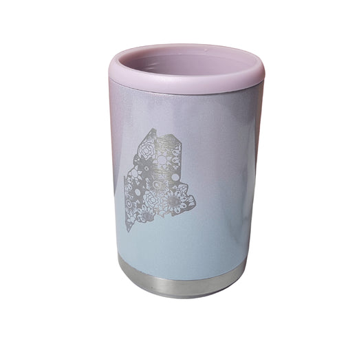 Maine Floral Engraved  Beer Can Cooler- White Ombre Glitter